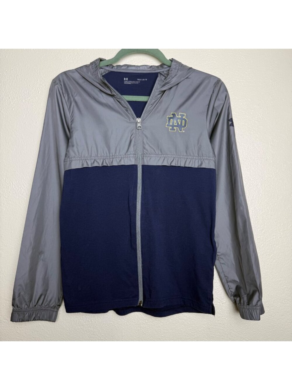 Youth Notre Dame Under Armour Hoodie Jacket Navy & Gray Full-Zip Size YLG